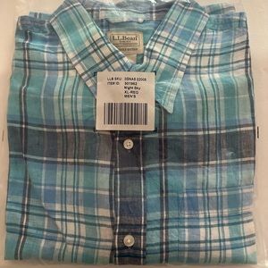 LL BEAN Linen Camp Plaid Shirt XL NEW w tags